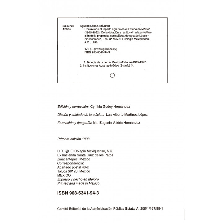 Una mirada al reparto agrario en el Estado de México (1915-1992). De la dotación y restitución a la privatización de la ...
