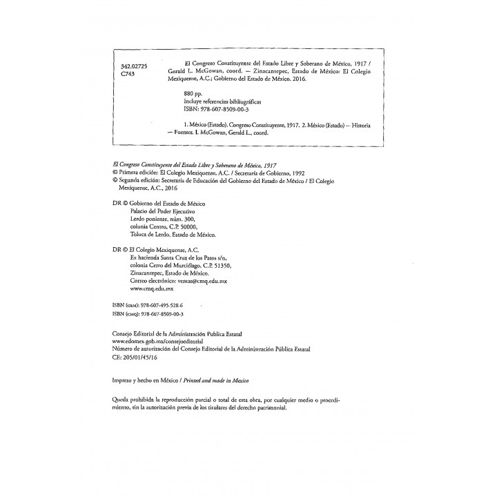 El Congreso Constituyente del Estado Libre y Soberano de México, 1917