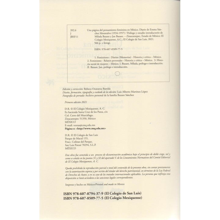 Una página del pensamiento feminista en México.  Diario de Emma Sánchez Montealvo, 1934-1957.
