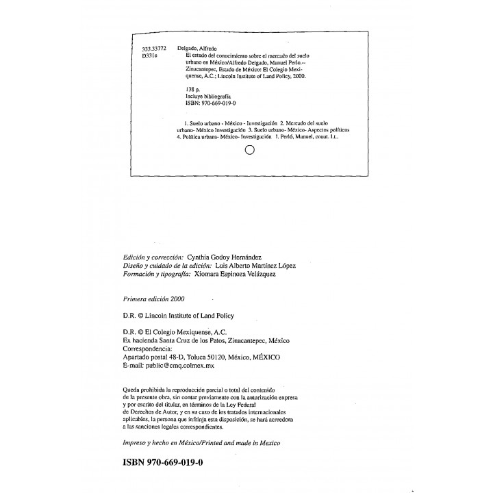 El estado del conocimiento sobre el mercado del suelo urbano en México