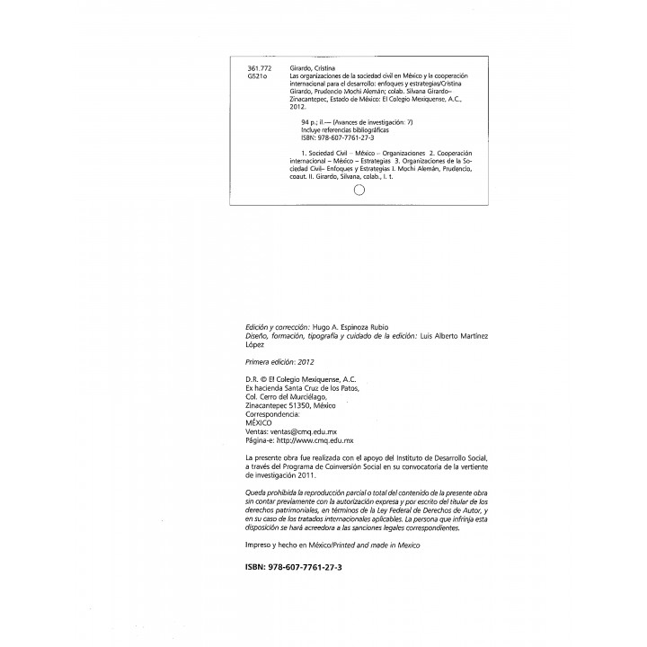 Las organizaciones de la sociedad civil en México y la cooperación internacional para el desarrollo. Enfoques y estrategias
