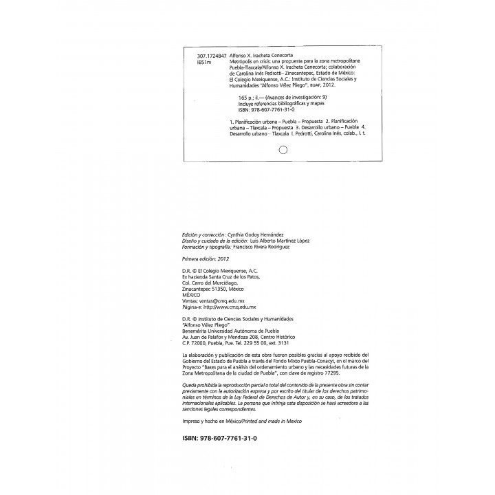 Metrópolis en crisis. Una propuesta para la zona metropolitana Puebla – Tlaxcala