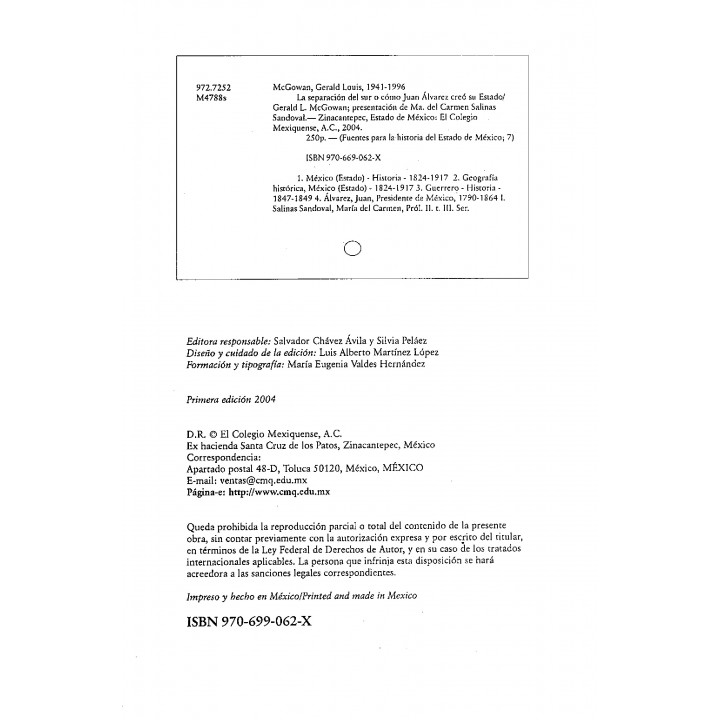 La separación del Sur o cómo Juan Álvarez creó su estado Presentación de Ma. del Carmen Salinas S.