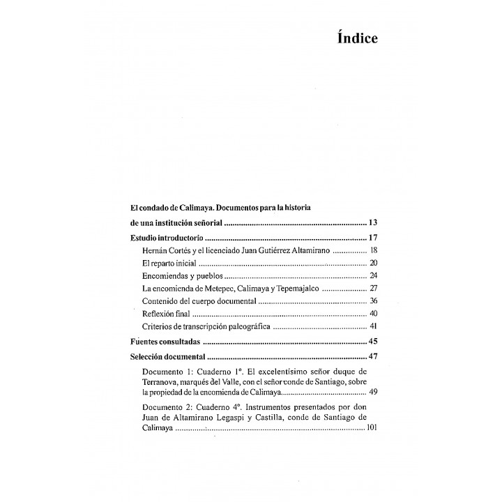 El condado de Calimaya. Documentos para la historia de una institución señorial