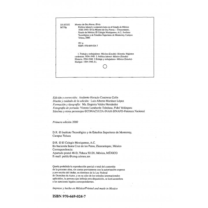Política laboral y corporativismo en el Estado de México 1934-1940