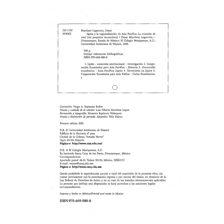 Japón y la regionalización de Asia Pacífico. La creación de APEC (Un proyecto inconcluso)