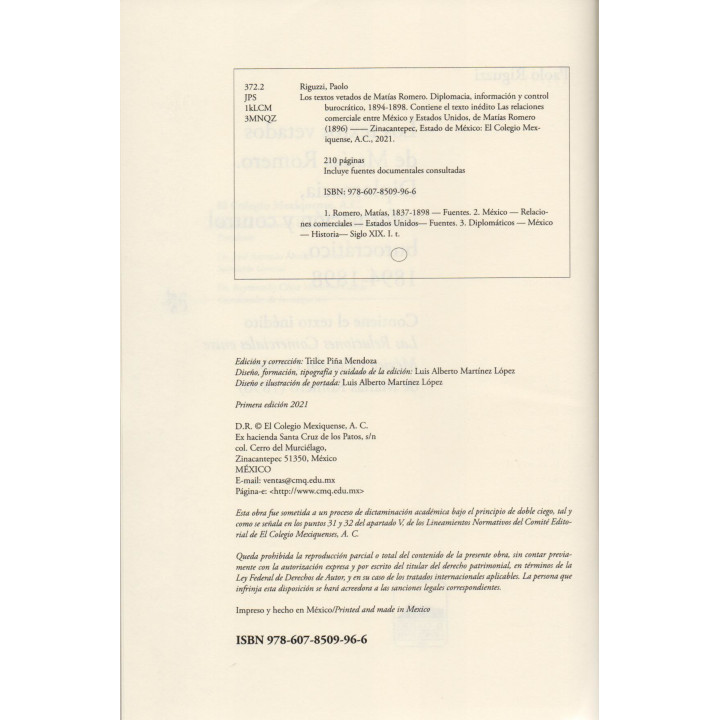 Los textos vetados de Matías Romero. Diplomacia, información y control burocrático, 1894-1898