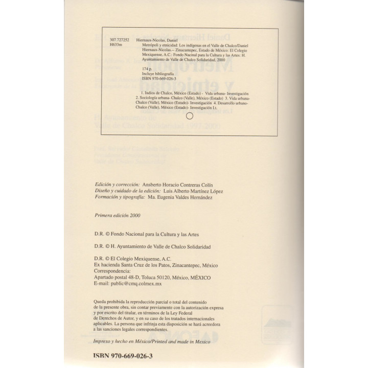 Metrópoli y etnicidad Los indígenas en el Valle de Chalco