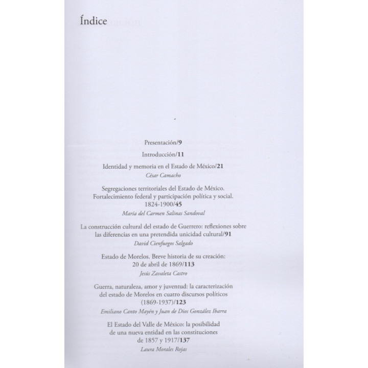 El Territorio del Estado de México. Origen de otras entidades federativas: relaciones de poder, estrategias sociales e identidad