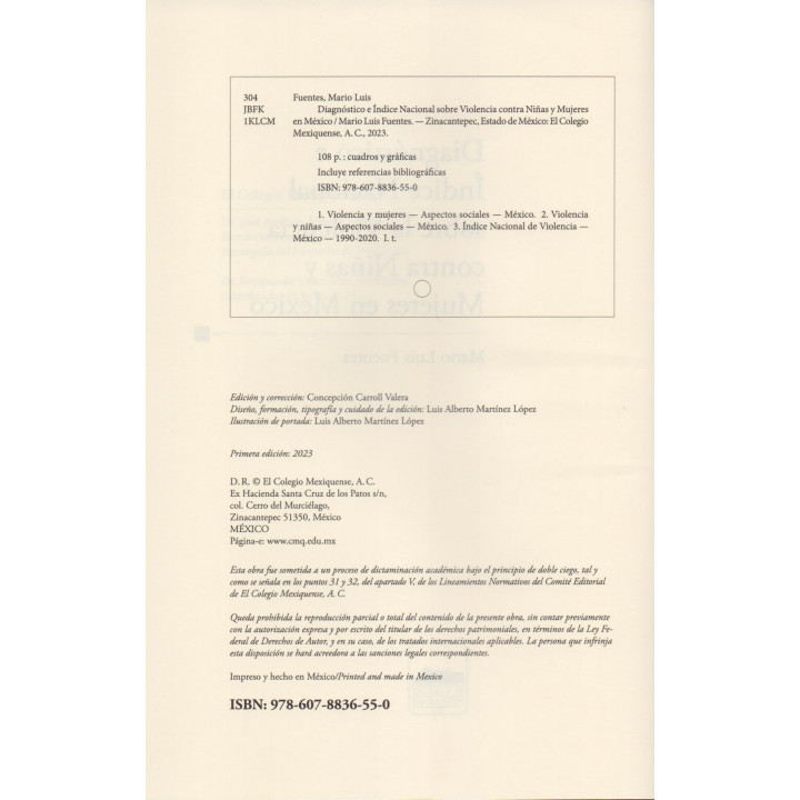 Diagnóstico e Índice Nacional sobre la Violencia contra Niñas y Mujeres en México