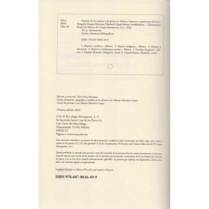 Historia de las mujeres y de género en México. Espacios y experiencias diversas